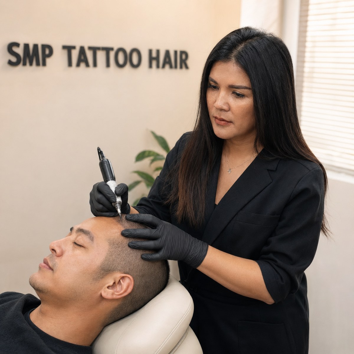 Phairin performing an SMP session at SMP Tattoo Hair, Patong